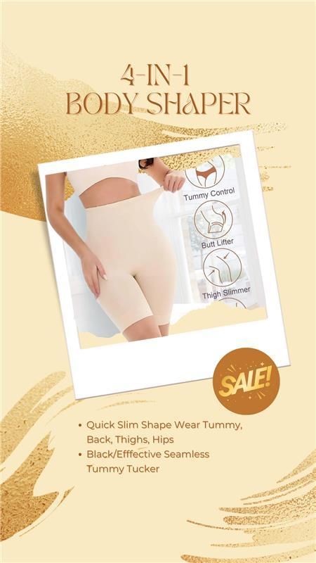 4-in-1 Shaper - Quick Slim Shape Wear Tummy, Back, Thighs, Hips - Black/Efffective Seamless Tummy Tucker