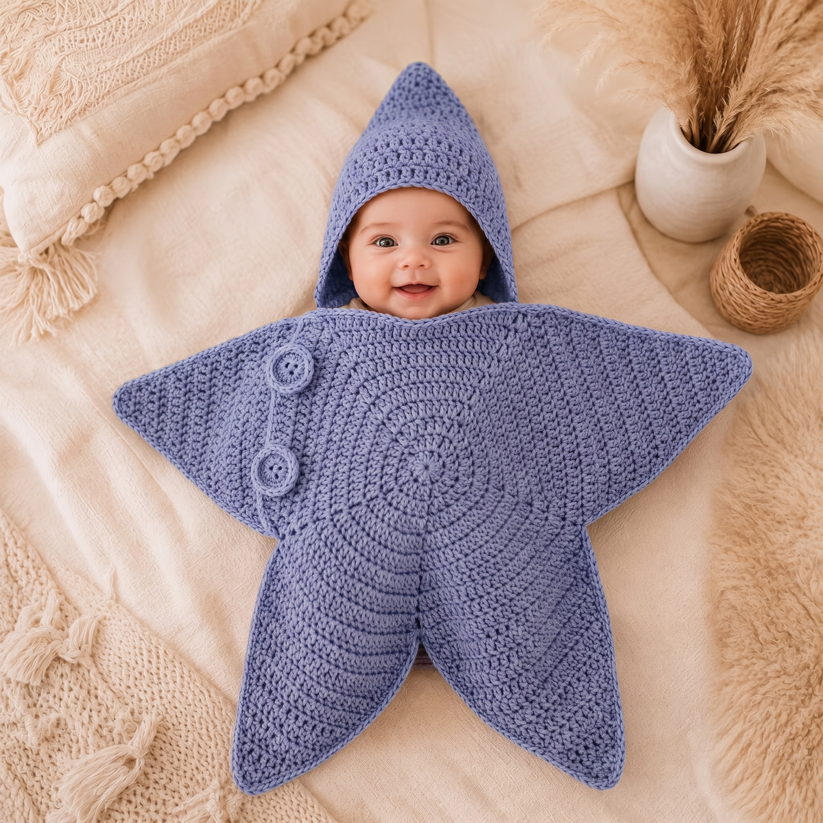 Starfish Baby Sleeping Bag  A Cozy Handmade-Style Hooded Wrap for Newborns
