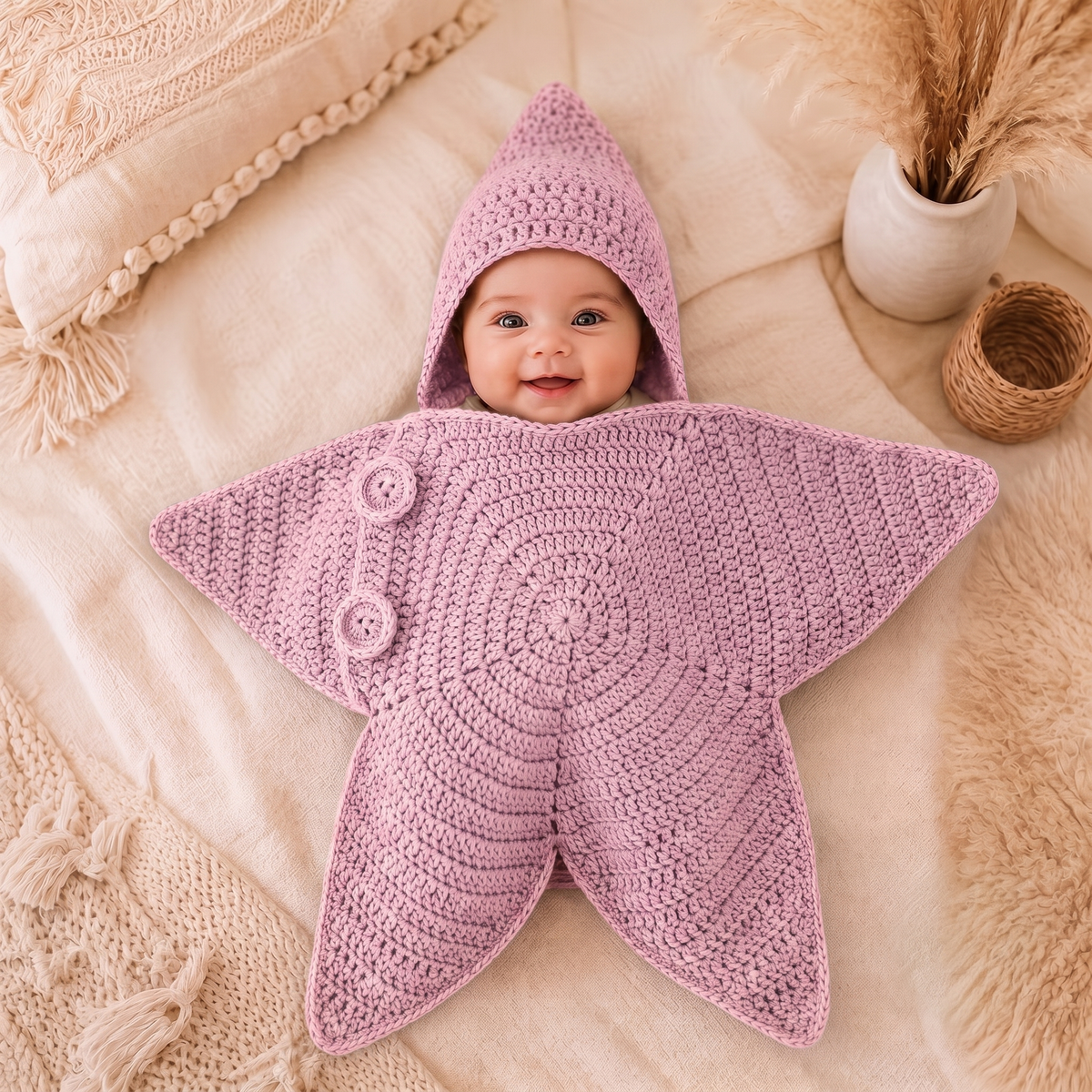 Starfish Baby Sleeping Bag  A Cozy Handmade-Style Hooded Wrap for Newborns