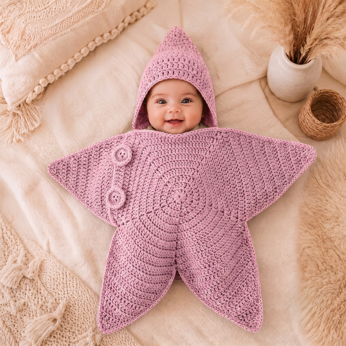 Starfish Baby Sleeping Bag  A Cozy Handmade-Style Hooded Wrap for Newborns