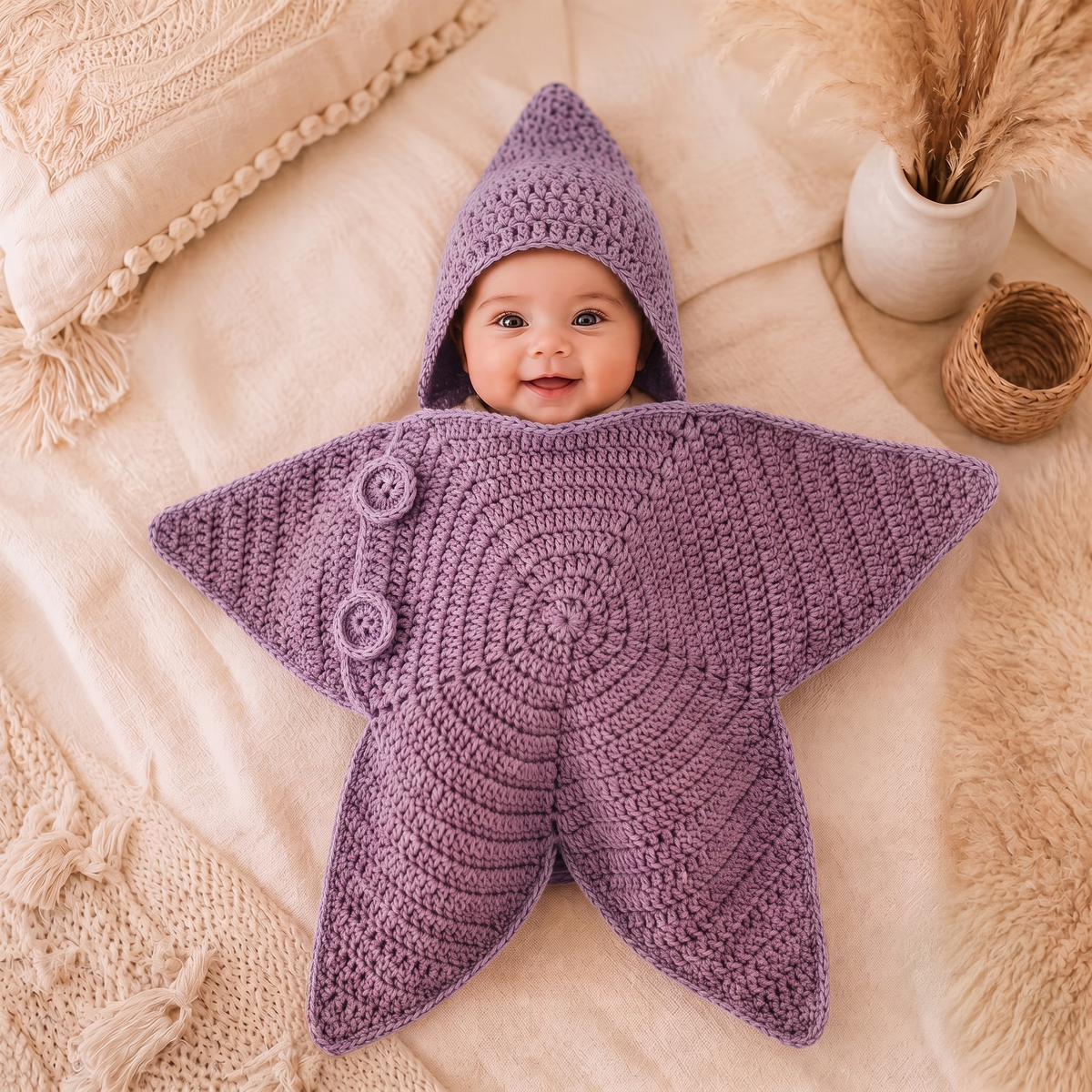 Starfish Baby Sleeping Bag  A Cozy Handmade-Style Hooded Wrap for Newborns