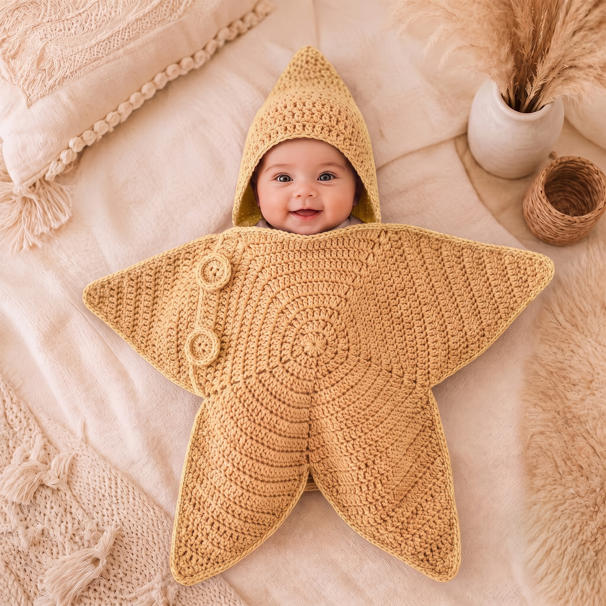 Starfish Baby Sleeping Bag  A Cozy Handmade-Style Hooded Wrap for Newborns