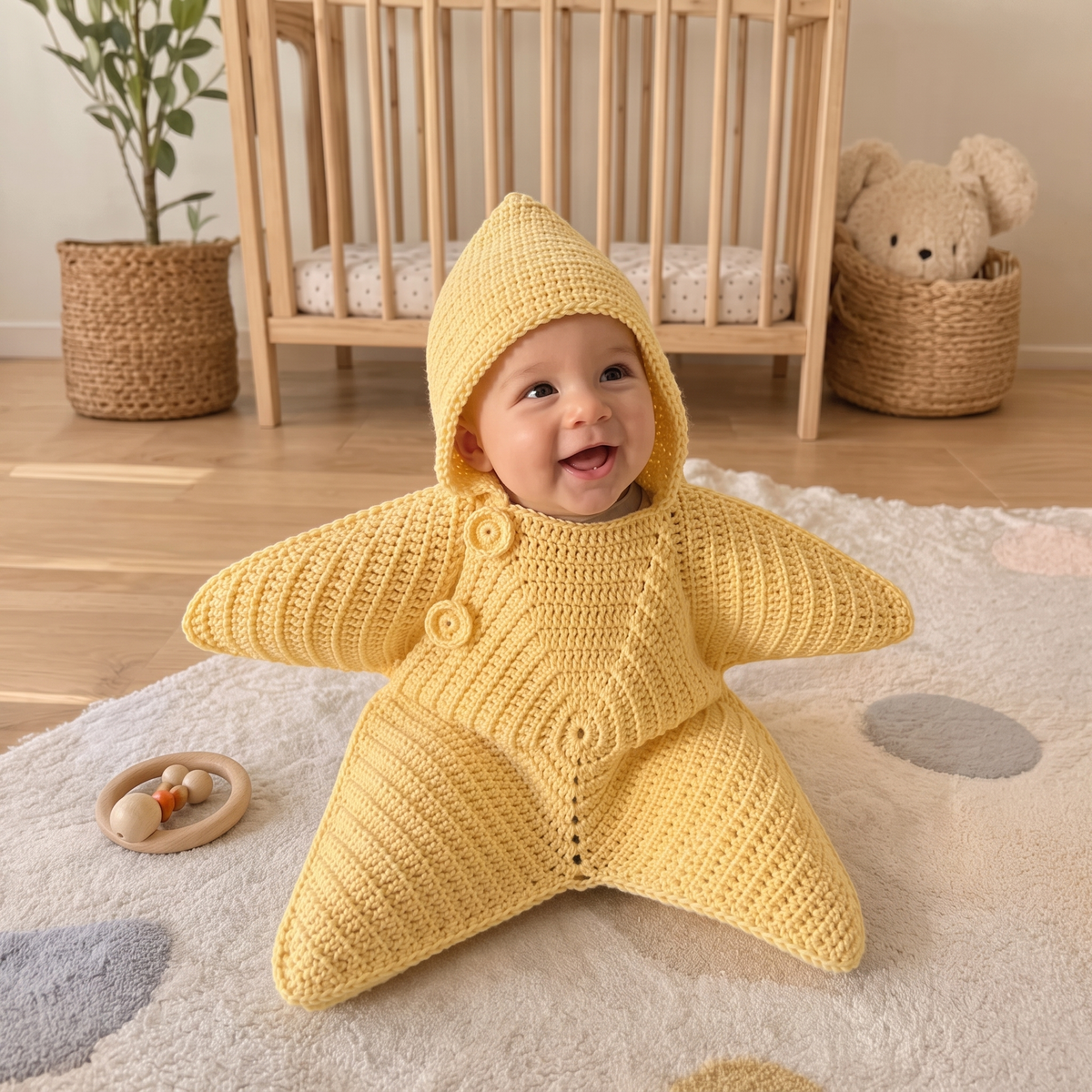 Starfish Baby Sleeping Bag  A Cozy Handmade-Style Hooded Wrap for Newborns