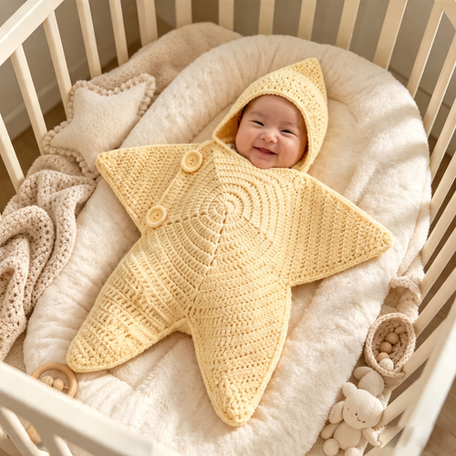 Starfish Baby Sleeping Bag  A Cozy Handmade-Style Hooded Wrap for Newborns