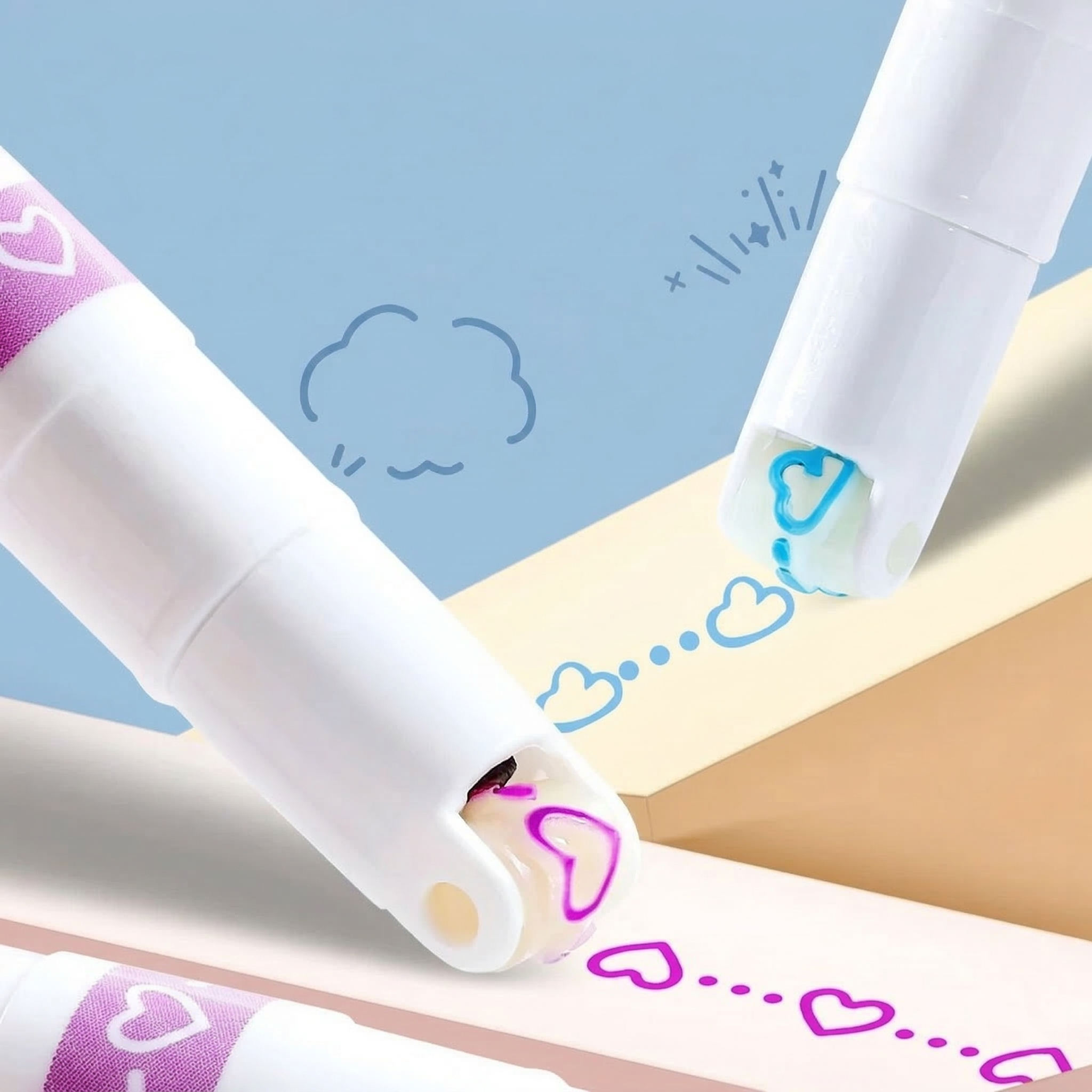 Linear Roller Color Pens Highlighters with 6 Different Curve Shapes (Set of 6)